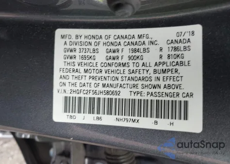 2018 Honda Civic Lx from USA, damaged, VIN 2HGFC2F56JH580692